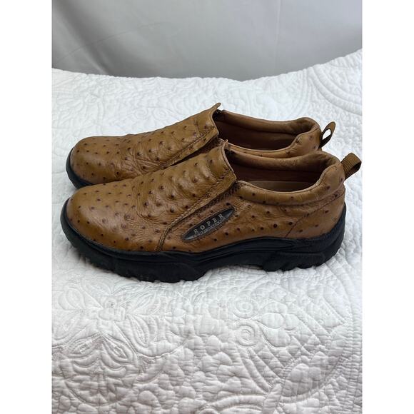 Roper Women's Tan Ostrich Leather Slip On Western Cowboy Shoes - Size 8 - Picture 10 of 10